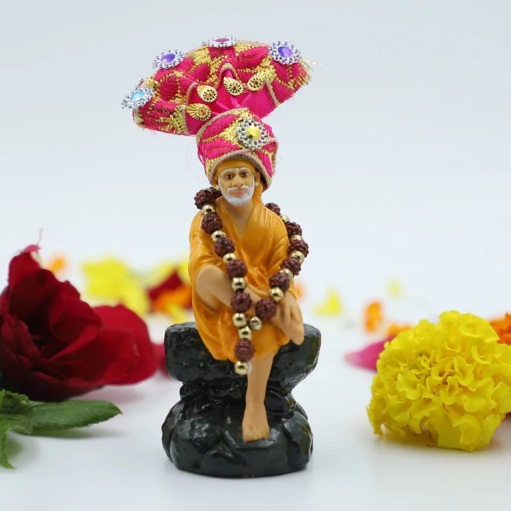Hemant art Shirdi Sai Baba Idol,Murti, Statue Sitting On Stone - 3.5 Inche Orange